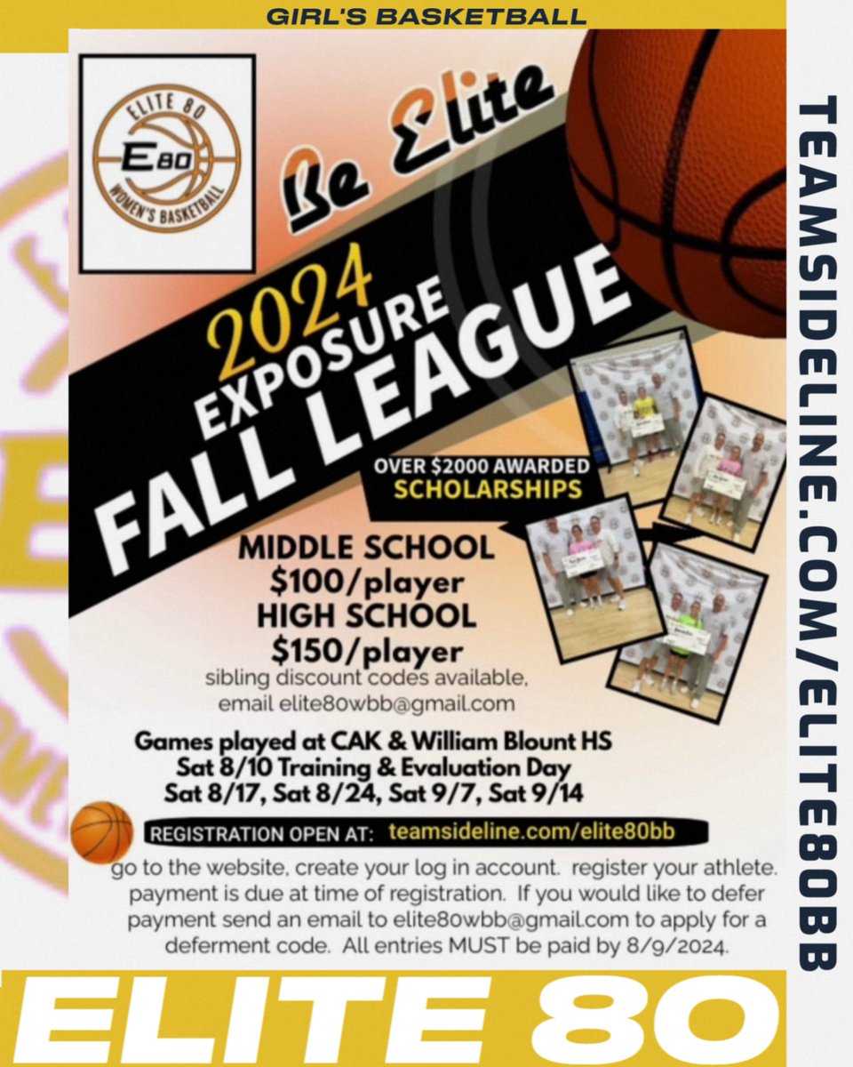 Want to get ready for school ball? 
Want to chance to test your ability against top athletes in the area?
Want to have a chance to play with and against top ballers?
Want to get seen by college coaches?
Then you want to be in Elite 80!
Sign up now at Teamsideline.com/Elite80bb