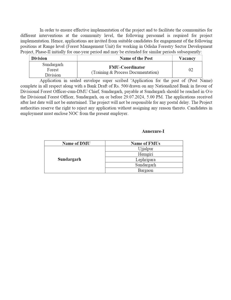 UTKALJOBWORLD's tweet image. Vacancy in SUNDARGARH FOREST DIVISION, SUNDARGARH , 25000 Salary
#odishabytes #Odisha  #odishanews #JobSeekersSA #JobOpportunities