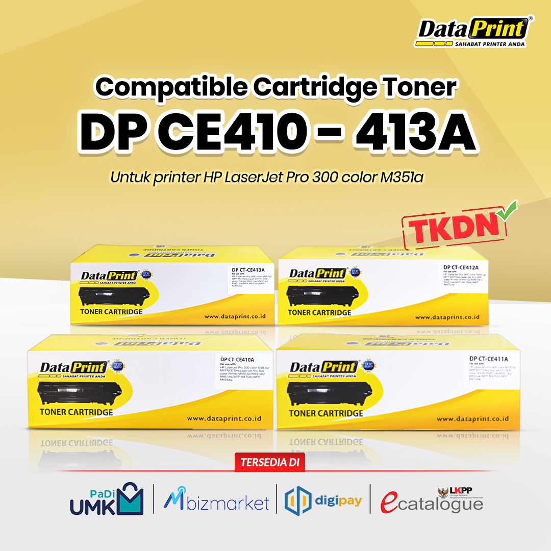 dataprintindo's tweet image. DataPrint DP CE410 - 413A Toner Cartridge adalah toner cartridge printer LaserJet yang dapat mencetak dengan kualitas baik dan original DataPrint. 

Untuk Printer HP LaserJet Pro 300 Color M351a

Tersedia di Padi UMKM, Mbizmarket, Digipay dan E-Catalogue LKPP

#tonerprinter