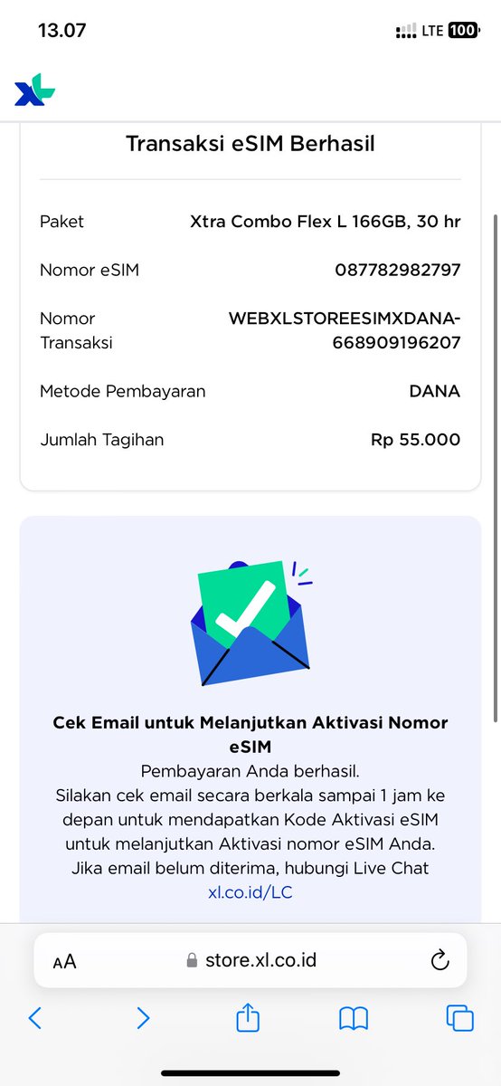 syabac's tweet photo. @XLAxiata_Tbk Min, tolong dibantu. 
Pesanan eSIM saya WEBXLSTOREESIMXDANA-668909196207 belum mendapatkan email aktivasi eSIM dari kemarin. https://t.co/3WTsTLUU7J
