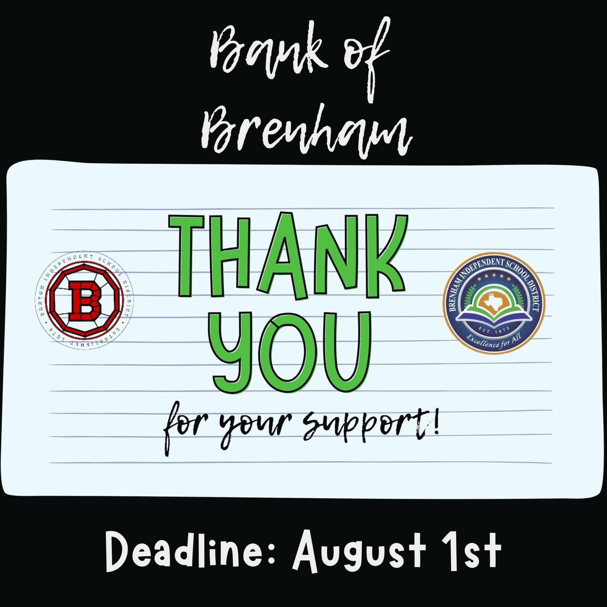 ChangersB's tweet photo. Have you donated? We are not far away from our donation deadline for the school supply drive! Each day, we'd like to thank a few of those who have donated to @BrenhamISD and @BurtonIsd supply drives! 
To donate, visit https://t.co/u5HumQw42z https://t.co/Q4oByiloJp