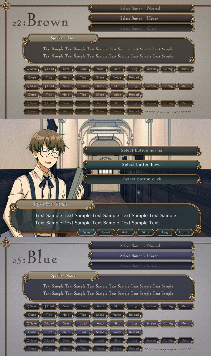 ko10panda's tweet image. 【７月の素材紹介②】ゲームUIミニセット各種

☑メッセージ枠
☑クリック待ちグリフ
☑システムボタン
☑選択肢ボタン
☑汎用背景

上記を収録したUI素材です
画像サイズ1280×720px、編集用のpsd同梱
動画制作にもオススメです ٩(ˊᗜˋ*)و

#ゲーム素材 #gamedev #gameui