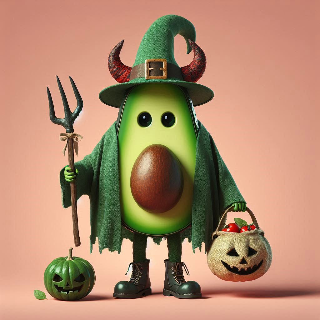 KhoroshN's tweet photo. Avocados 🥑 halloween set #avocado #cgart #halloween #aiart https://t.co/KxLEZF47f0