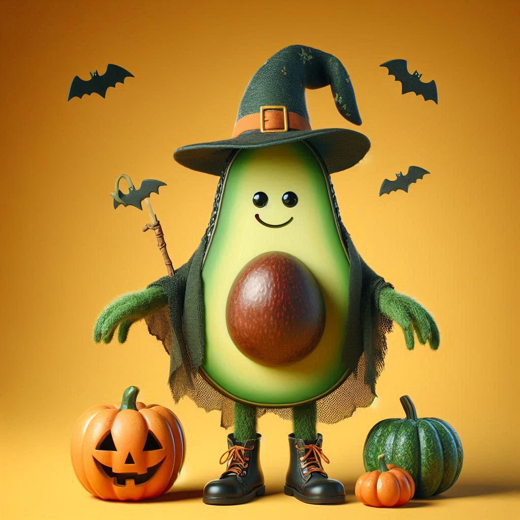 KhoroshN's tweet photo. Avocados 🥑 halloween set #avocado #cgart #halloween #aiart https://t.co/KxLEZF47f0