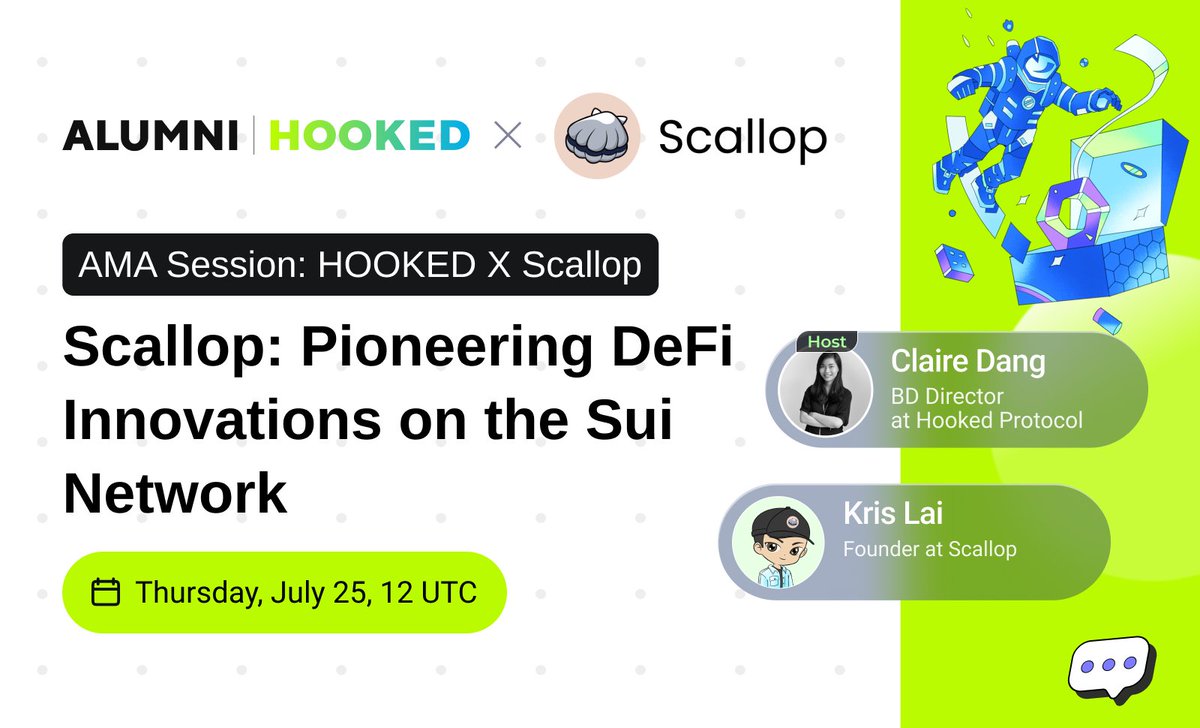 HookedProtocol's tweet photo. #NewEraofHOOKED #HookedonWeb3Mastery

HOOKED 2.0: Master Web3 via insightful talk with Web3 ecosystem giant @Scallop_io, the pioneering Next Generation peer-to-peer Money Market for the Sui ecosystem!

In our latest initiative to enrich the Hooked social learning ecosystem, immerse yourself in an educational journey centered on [Scallop: Pioneering DeFi Innovations on the Sui Network]!
👉https://t.co/hFPHm7SpOg

✨ Co-educator:
@djchrisssssss - Founder at @Scallop_io
