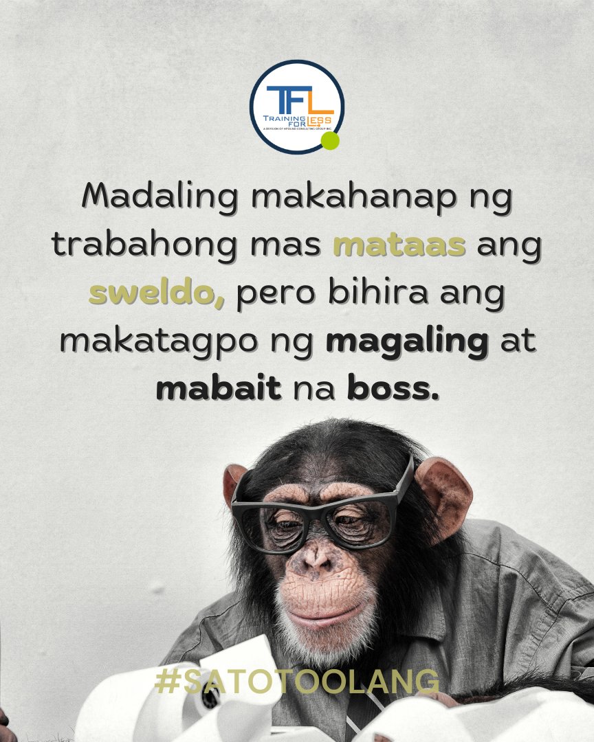 tfl_ph's tweet image. Kung magaling at mabait ang boss mo, jackpot ka!
Kung gusto mong tumaas ang sweldo mo nang mabilis, tulungan mo ang boss mo na pabilisin ang paglago ng company.
Sa magaling at mabait, maliwanag ang kinabukasan!
#TrainingforLess #TrainingPhilippines #SaTotooLang #GoodLeader
