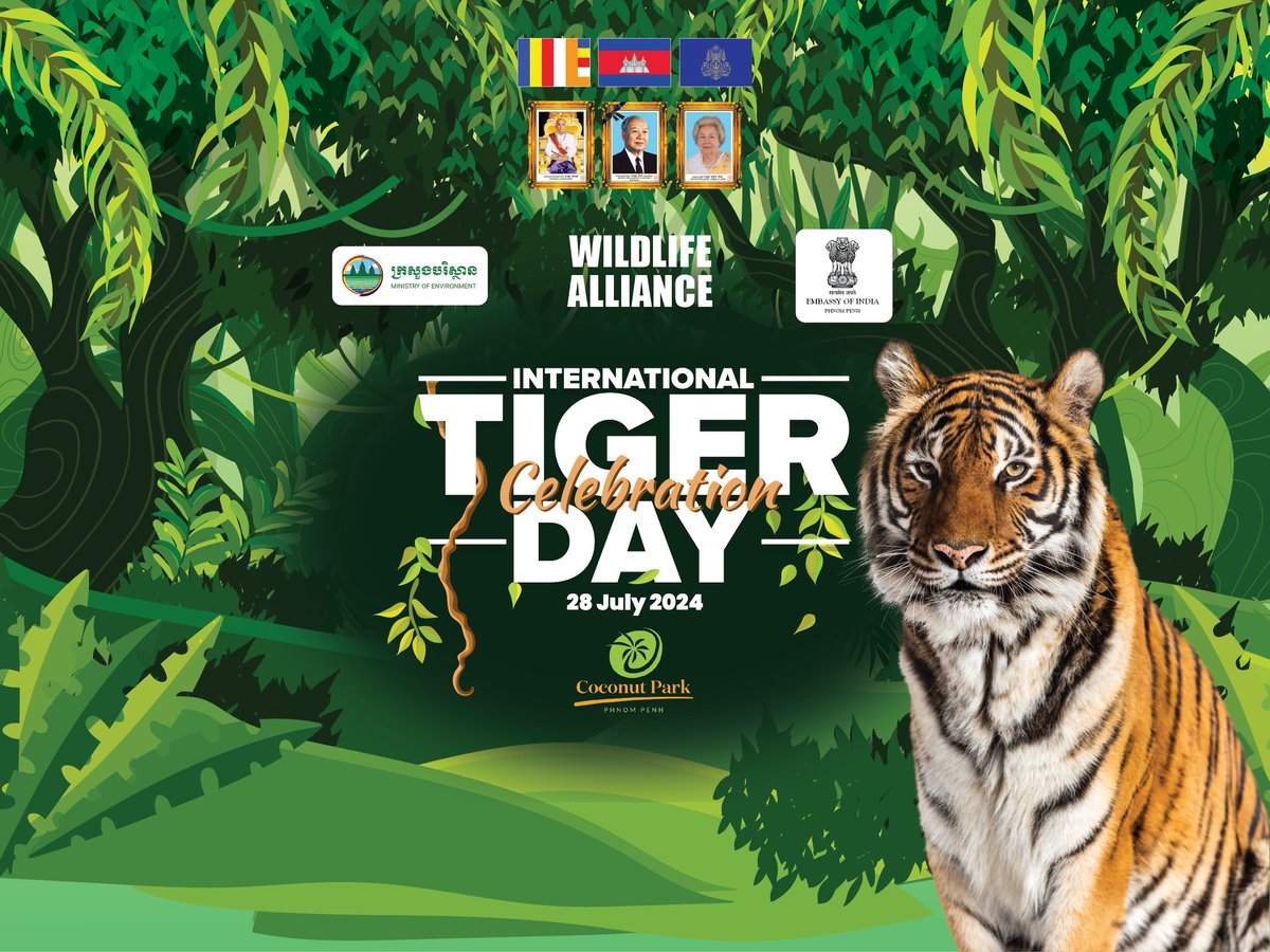 Wildlife Alliance is celebrating International Tiger Day on the 28th July, 2024 at Coconut Park, Koh Pich, Phnom Penh. It starts from 4.00 PM until 8.30 PM
Enjoy games, quizzes, prizes and entertainment.
Everyone is welcome to be a part of the thrilling event. See you on Sunday!