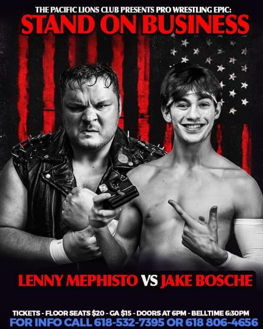 Pro Wrestling Epic (@pwepic) on Twitter photo First Match Announcement for Stand On Business!
<a href="/LeoneMephisto/">Lenny Mephisto</a> takes on 1/2 of <a href="/TheNewGuysPW/">The New Guys</a> <a href="/Jakebosche/">Jake Bosche</a>! Who will be standing on business August 3rd live in Pacific Missouri!? Tickets available now!
For tickets and questions contact: 618.806.4656 First Match Announcement for Stand On Business!
<a href="/LeoneMephisto/">Lenny Mephisto</a> takes on 1/2 of <a href="/TheNewGuysPW/">The New Guys</a> <a href="/Jakebosche/">Jake Bosche</a>! Who will be standing on business August 3rd live in Pacific Missouri!? Tickets available now!
For tickets and questions contact: 618.806.4656