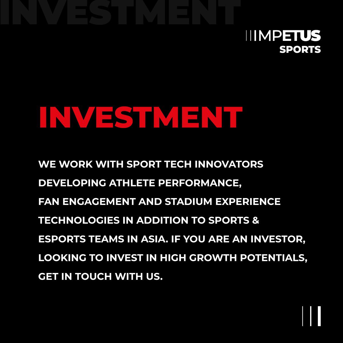 ImpetusSports's tweet photo. Unlock unparalleled investment opportunities. 

At Impetus Sports, we specialise in connecting #investor with the industries most dynamic Sports Tech startups.

To explore more DM us. 

#WeBelieveinSports #SportsTech #investors https://t.co/DBYu09Syhl