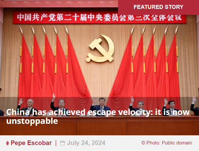 StarboySAR's tweet photo. China has achieved escape velocity: it is now unstoppable

• China's recent plenum outlined an ambitious economic roadmap until 2029, ensuring President Xi Jinping's leadership and setting a target of $30,000 GDP per capita by 2035, signaling a shift towards a 'Pax Sinica' or a non-hegemonic, multipolar world.

• Despite skepticism about China's ability to sustain a 5% annual growth rate, the country has transitioned to a strategy of qualitative development, focusing on high technologies and new industries like renewable energy and artificial intelligence.

• The 'Made in China 2025' initiative aims to transform China into a high-tech, 'socialist market economy' by 2025, with the ultimate goal of becoming a 'modernized socialist power' by 2049.

• China's economic model, often referred to as 'socialism with Chinese characteristics,' prioritizes national and people's interests, with large private corporations under the strategic control of the Communist Party of China (CPC).

• The recently released 'Decision of the CPC Central Committee' provides a comprehensive reform plan, emphasizing economic transformation, innovation, and adherence to 'socialism with Chinese characteristics.'

• China's economic success is evident in its remarkable growth over the past decades, transforming from an agricultural nation to a global leader in industries such as electric vehicles, solar power, drones, telecommunications, steel, shipbuilding, and semiconductors.

• While the United States has spent trillions on military conflicts, China has invested heavily in the Belt and Road Initiative, focusing on digital connectivity and transportation corridors, expanding its geopolitical influence.

And when it comes to the nitty gritty, the numbers are staggering. Here are just a few, apart from GDP growth:

 And when it comes to the nitty gritty, the numbers are staggering. Here are just a few, apart from GDP growth:

• Foreign goods trade is up 6.1% to $2.9 trillion year-on-year

• The trade surplus is at $85 billion, up 12% compared to 2023

• ASEAN trade is up by 10.5% to $80 billion; China is the number one trade partner of individual ASEAN members

• China had a record crop, 150 million tons, of cereal grains

• The courier sector handled 80 billion parcels, up 23% year-on-year

• SMIC is the world’s number two pure-play foundry, after Taiwan’s TSMC

• China Telecom paid $265 million for 23% of QuantumCTek, patenter of Micius, the world’s first quantum communications satellite

• Commercial aerospace launched 39% of China’s 26 rockets

• Invention patents rose 43% to 524,000. China is the first country with 4 million domestic invention patents in force

• Baidu’s 1,000 robotaxis in Wuhan will break even in Q4, and will be profitable next year

• China has 47% of the world’s top AI talent. It added no less than 2000 AI courses to school and college curricula since 2019

• On world-class institutions doubling as research leaders, 7 out of 10 are Chinese, including the top one: the Chinese Academy of Sciences, ahead of Harvard

Full article: 
https://t.co/nodFMJ9hl0