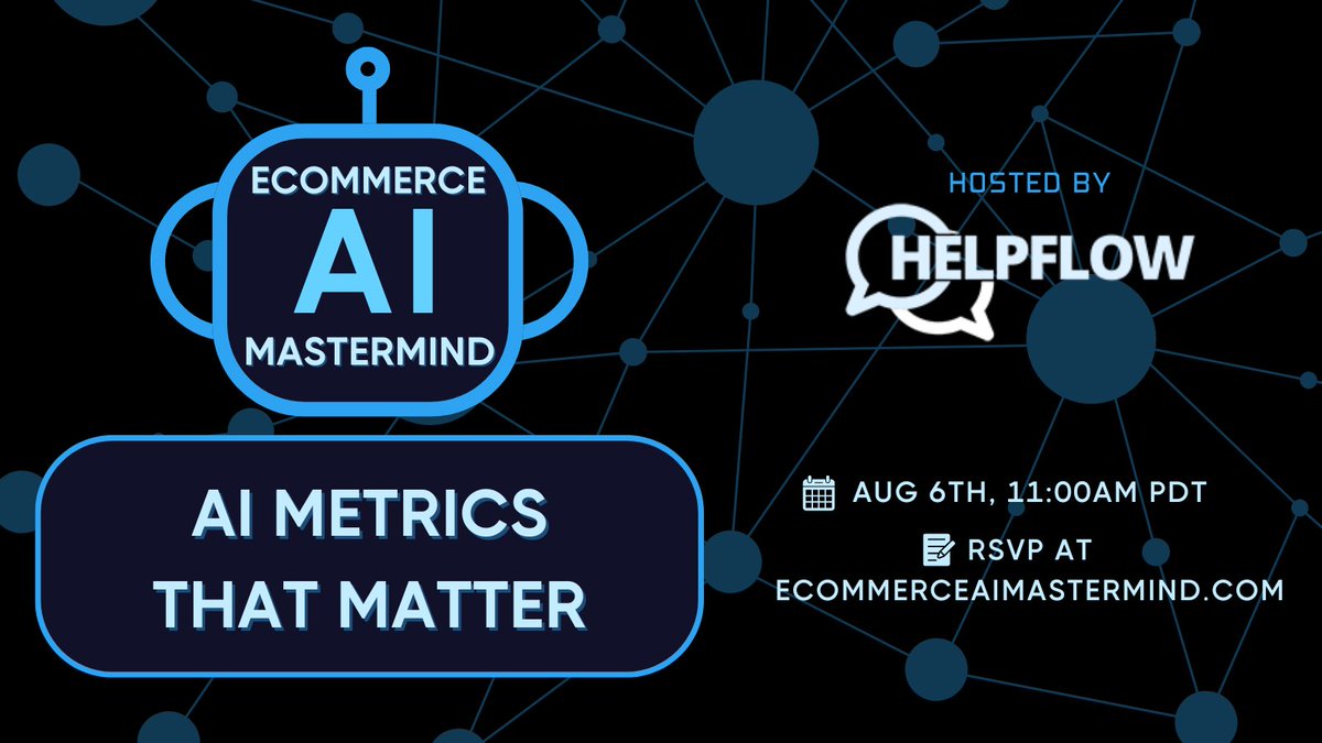 helpflowonline's tweet image. 🎉 Hey ecommerce pros! Curious about how AI in customer service can transform your business? Join us on Aug 6th at 11AM PDT for our AI Mastermind session and we'll share the key AI metrics that matter most! Register now at bit.ly/3yCQPiT #HelpFlow #AIMastermind