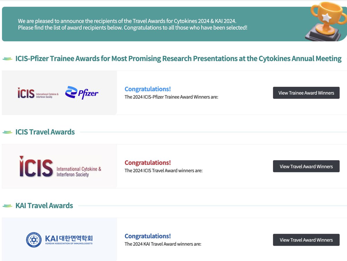 ICIS π¦ @cytokinesociety.bsky.social (@cytokinesociety) on Twitter photo We are pleased to announce the recipients of the Travel & Achievement Awards for Cytokines 2024 & KAI 2024, congratulations to all those who have been selected! #cytokines2024 signals.cytokinesociety.org/2024/07/14/we-β¦ via <a href="/CytokineSociety/">ICIS π¦ @cytokinesociety.bsky.social</a> We are pleased to announce the recipients of the Travel & Achievement Awards for Cytokines 2024 & KAI 2024, congratulations to all those who have been selected! #cytokines2024 signals.cytokinesociety.org/2024/07/14/we-β¦ via <a href="/CytokineSociety/">ICIS π¦ @cytokinesociety.bsky.social</a>
