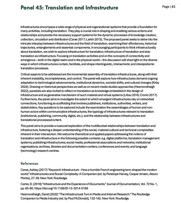 Anne O'Connor (@galwayoc) on Twitter photo Deadline tomorrow, July 26, for submissions to <a href="/EST25Leeds/">EST25Leeds</a>
for our panel on Translation and Infrastructure. Come join the conversation about this emerging area in translation studies. ahc.leeds.ac.uk/languages/even… Deadline tomorrow, July 26, for submissions to <a href="/EST25Leeds/">EST25Leeds</a>
for our panel on Translation and Infrastructure. Come join the conversation about this emerging area in translation studies. ahc.leeds.ac.uk/languages/even…
