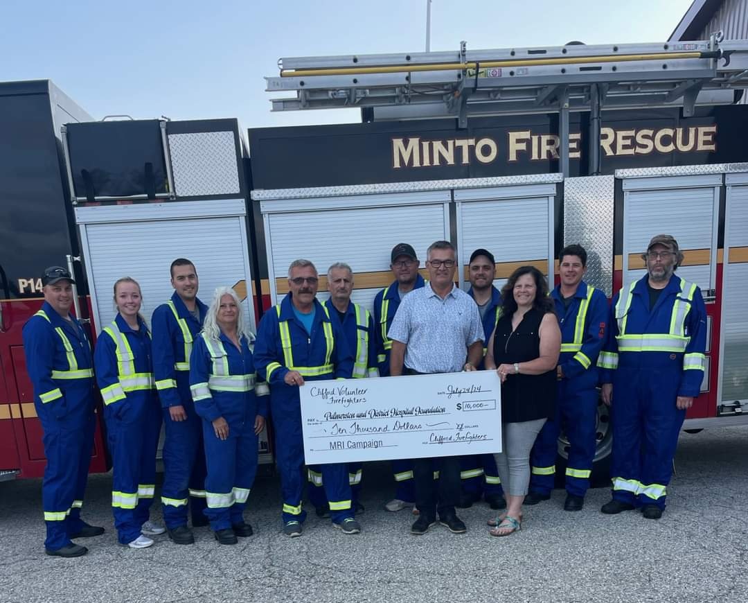 Thanks to everyone who supported the spaghetti supper in April and truck show breakfast in June!

The Clifford Firefighters Association donated $10,000 to the Palmerston District Hospital Foundation's MRI Campaign last night!