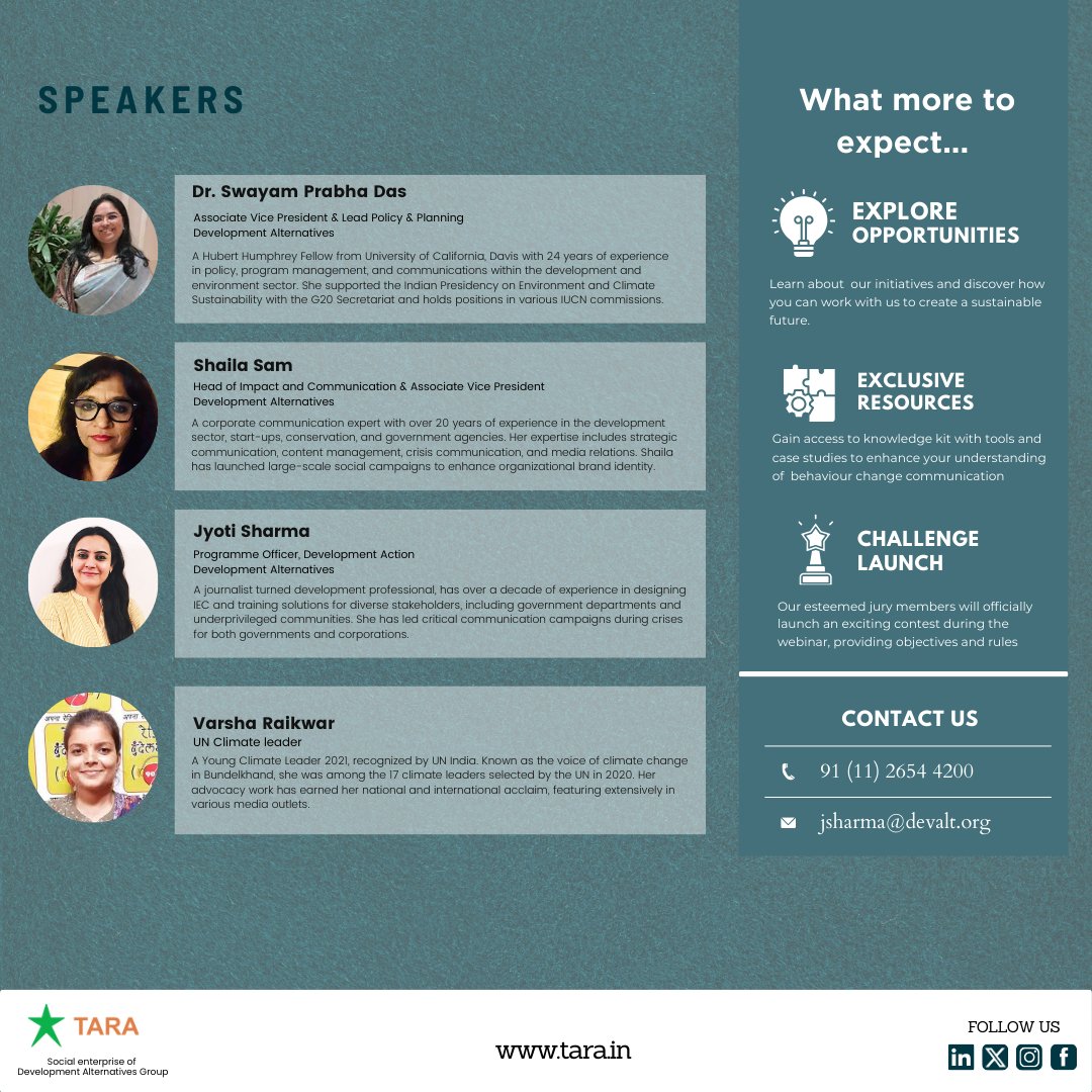 tarainovation's tweet photo. Understand the process and impact of Social Behaviour Change Communication for Climate Action with our expert speakers! 

Join us on this 31st of July for this webinar 

Registrations now open: https://t.co/ZnDWFHAukb https://t.co/vIFMMb2IrN
