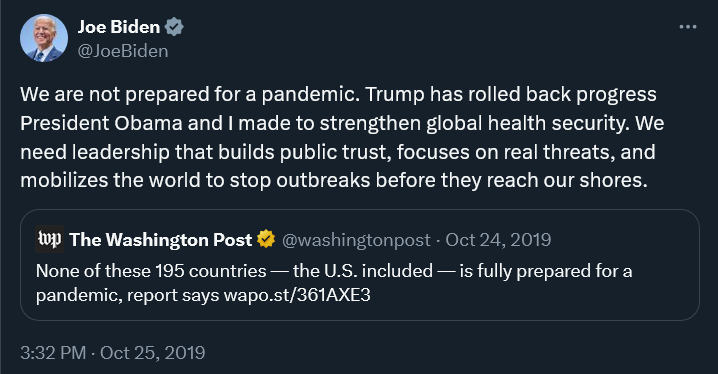 saltinesnack's tweet photo. Shoot, he wasn't lying. Crazy things were going on that year. [2019] Buckle up.

From January - August of 2019, the Trump administration ran a pandemic exercise called "Operation Crimson Contagion". 

March 24th, Barr & Rosenstein ended the Mueller farce.

April 2019 Hunter Biden drops his laptop off at the shop. Mac Isaac eventually brought the laptop to the attention of the FBI, who seized it in December 2019, under the authority of a subpoena issued by  a Wilmington grand jury that had been investigating Hunter Biden for financial matters since 2018. He asserted three years later that while he was copying individual files and folders from the laptop's hard drive to another device, he "saw some content that was disturbing and then also raised some red  flags", including "criminality ... related to foreign business dealings,  to potential money laundering and, more importantly, national security  issues and concerns". This caused him "to do a deep dive into the laptop once it became my property". Mac Isaac contacted Giuliani, who he said was his "lifeguard"—voicing credence to the conspiracy theory that the Hillary Clinton 2016 presidential campaign was behind the murder of campaign worker Seth Rich. Steve Bannon informed the New York Post of the laptop, and he and Giuliani delivered a copy of the supposed laptop hard drive to the publication. 

May 29th, Mueller announces he's retiring & his office would be shut down. He said his report was his testimony & he would have nothing else to say. He stressed that the central conclusion of his investigation was "that  there were multiple, systematic efforts to interfere in our election.  That allegation deserves the attention of every American." He also stated: "If we had had confidence that the President clearly did not commit a crime, we would have said so. We did not, however, make a determination as to whether the president did commit a crime". LAME DS ATTEMPT to continue investigation.

June 25th House Judiciary & Intel subpoenaed Mueller. He agreed to July 17th, but it got pushed back to July 24th. ohhhhh how the web is weaving.

July 25th Trump had his infamous call with Zelenskyy. The last screenshot is from "wikipedia" but the claim is one of the things he asked Zelenskyy to look into was Crowdstrike interfering in the 2016 election. Isn't it crazy that Crowdstrike went down the day after "a lone assassin" missed Trump's head? Crazy how the democrats thought that was an impeachable offense. My guess is that was a panic response, b/c they know damn well what they're doing & him poking around in Ukraine was a red flag. Also crazy how Zelenskyy called him almost right away too after he was shot. 

August 12th the "wHisTLeBLoWeR" complaint was filed. Under the ICWPA, the ICIG has 14 days to determine if the complaint is credible & if it is, the DNI forwards to congressional intel committees within 7 days.

Later that month, they notified Trump of the complaint & congress found out September 9th. Trump released the military aid September 12th. Schiff subpoenaed DNI Maguire the NEXT DAY saying he was withholding the complaint to protect Trump, but I argue that they knew it was BS, b/c when the complaint was released, Trump didn't mention any military hold. PLUS, it's his right as CIC to make sure they abide by their promise to not allow corruption. 

September 24th, the transcript to the call is released. That very same day Nancy Pelosi announced that SIX committees would begin a formal impeachment inquiry. This hag accused TRUMP of betraying his oath of office. Just disgusting. 

Adding here that Zelenskyy & his foreign minister Prystaiko released a statement on September 21st  saying there was no pressure to do anything. "I know what the [phone] conversation was about and I think there was no pressure. This conversation was long, friendly, and it touched on many questions, sometimes requiring serious answers." Prystaiko was also quoted as saying: "I want to say that we are an independent state, we have our secrets." On September 22, Senator Murphy said President Zelenskyy told him he had no intention to get involved with an American election.

Trump and Zelenskyy held a joint press conference at the United Nations the same day the transcript of their phone call was released. [9/24/19] 

Zelenskyy told reporters: "We had, I think, good phone call. It was normal. We  spoke about many things. So, I think, and you read it, that nobody  pushed me." The next day, President Zelenskyy said President Trump had not pressured anyone nor made any promises, and that the Prosecutor General Ruslan Riaboshapka would investigate all domestic cases without prejudice. On September 30, Zelenskyy made it clear that he was not going to interfere with the intra-American party confrontation. Subsequently, at an all-day press conference on October 10, Zelenskyy said he had learned about the blockage of the military aid only after  the July 25 phone call. "We didn't speak about this. There was no blackmail." Should have ended there, but it didn't. 

September 27th, the democrats subpoenaed SoS Pompeo. It wasn't the first time as he had ignored their previous subpoenas. It was more than several, lol. Not only him, but the majority of those subpoenaed ignored them lol. 

October 1st, Trump tweets "As I learn more & more each day..... it is a COUP."

October 4th, the democrats subpoena Mike Pence for his documents related to the WB complaint. Lol they even had the nerve to request audio tapes, transcripts, notes, and other White House documents.

October 5th a second whistleblower comes forward with "FiRsT-hAnD kNoWLeDgE" of the allegations. 🥱

October 8th WH Counsel Pat Cipollone sends Pelosi a letter saying they would not be cooperating with the investigation anymore saying it violated the Constitution, the rule of law & every past precedent. "The President cannot allow your constitutionally illegitimate proceedings to distract him and those in the Executive Branch." The letter went on to say "[the investigation's] unprecedented actions  have left the President with no choice. To fulfill his duties to the  American people, the Constitution, the Executive Branch, and all future  occupants of the Office of the Presidency, President Trump and his  Administration cannot participate in your partisan and unconstitutional  inquiry under these circumstances."

October 18th, the globalist Johns Hopkins & Bill & Melinda Gates host Event 201... their own "pandemic exercise". 

October 24th, Durham is appointed by Barr to investigate origins of Russia probe. He had been helping Barr with his investigation since April 2019. Durham was given the authority "to broadly examine the government's  collection of intelligence involving the Trump campaign's interactions  with Russians," reviewing government documents and requesting voluntary  witness statements.

October 25th Joe Biden tweets "wE aReN't PrEpArEd FoR a PaNdEMiC, b/C mUh TrUmP RoLLeD bAcK pRoGrEsS" but as we can see above, they ran an 8 month test to make sure we were....

November 2019 3 researchers at the Wuhan lab came down with the "symptoms" of the virus. 

December 9th DOJ IG Horowitz released his report on FISA abuses. 

Mid December 2019 the FBI subpoenaed Hunter Biden's laptop. They quickly conclude it is his, genuine & didn't appear to be manipulated or tampered with.

December 4th, the impeachment for the phone call starts before the House Judiciary Committee. December 13th, they vote to recommend articles of impeachment for abuse of power & obstruction. December 15th the House voted (along party lines) to approve articles. 

Nancy waits until JANUARY 16th to submit the articles of impeachment to the Senate for trial with no witnesses or documents. 🤔🤔🧐🧐

And boy would you know it, we got hit with a deadly pandemic just a couple of months later? The first case was actually January 19th 2020 in Washington [from Wuhan].

Freakin crazy happenings man..... Sounds like a real conspiracy.