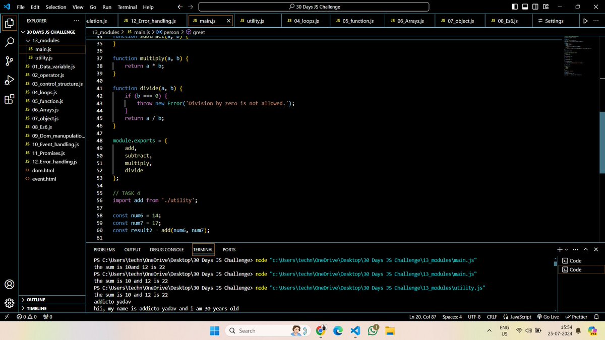 mr_yadav__70's tweet image. 30 Days Javascript Challenge #day13 Completed:
Task Day 13: MODULES IN JAVASCRIPT
#chaiorcode #javacript