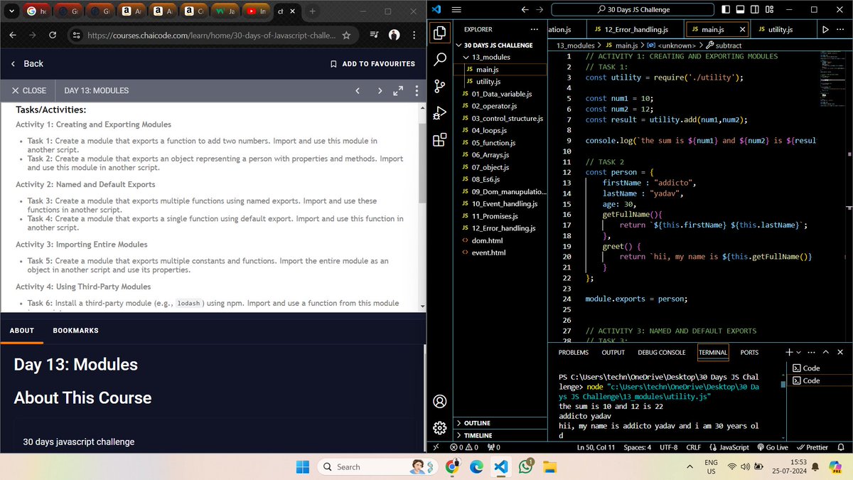 mr_yadav__70's tweet image. 30 Days Javascript Challenge #day13 Completed:
Task Day 13: MODULES IN JAVASCRIPT
#chaiorcode #javacript
