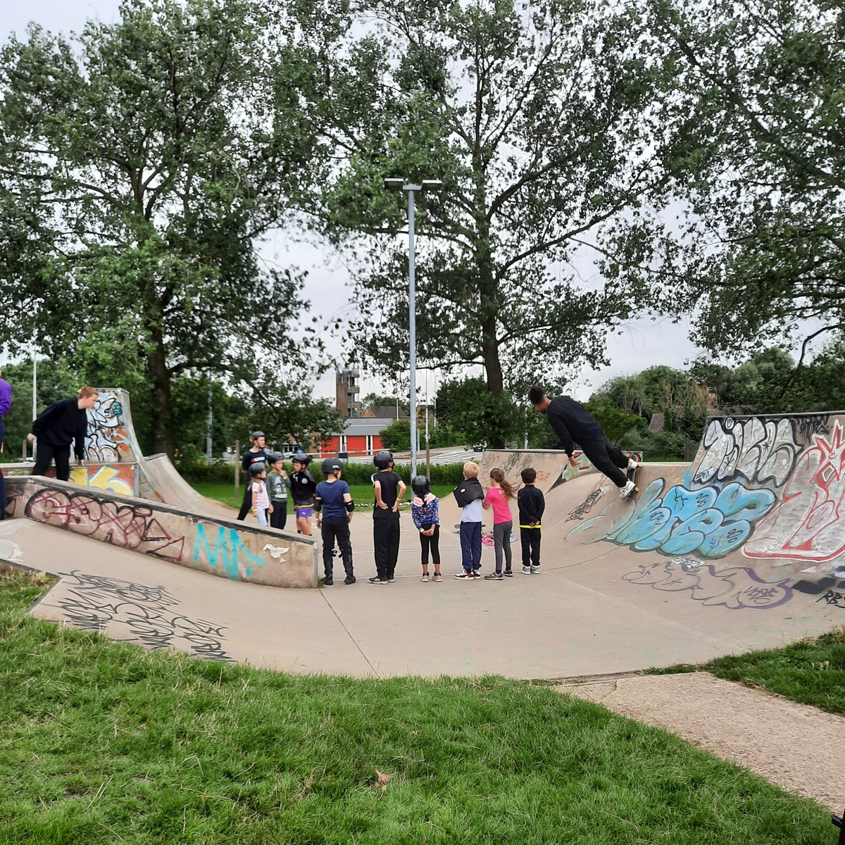 A great turnout so for Code Green at Stanground Skate Park. Here until 2 with skateboarding, street art and sports for kids aged 6-16. 
Thanks Illicit Skate School, Paper Rhino and Healthy You. 
With funding from Hyde Housing and Arts Council England.