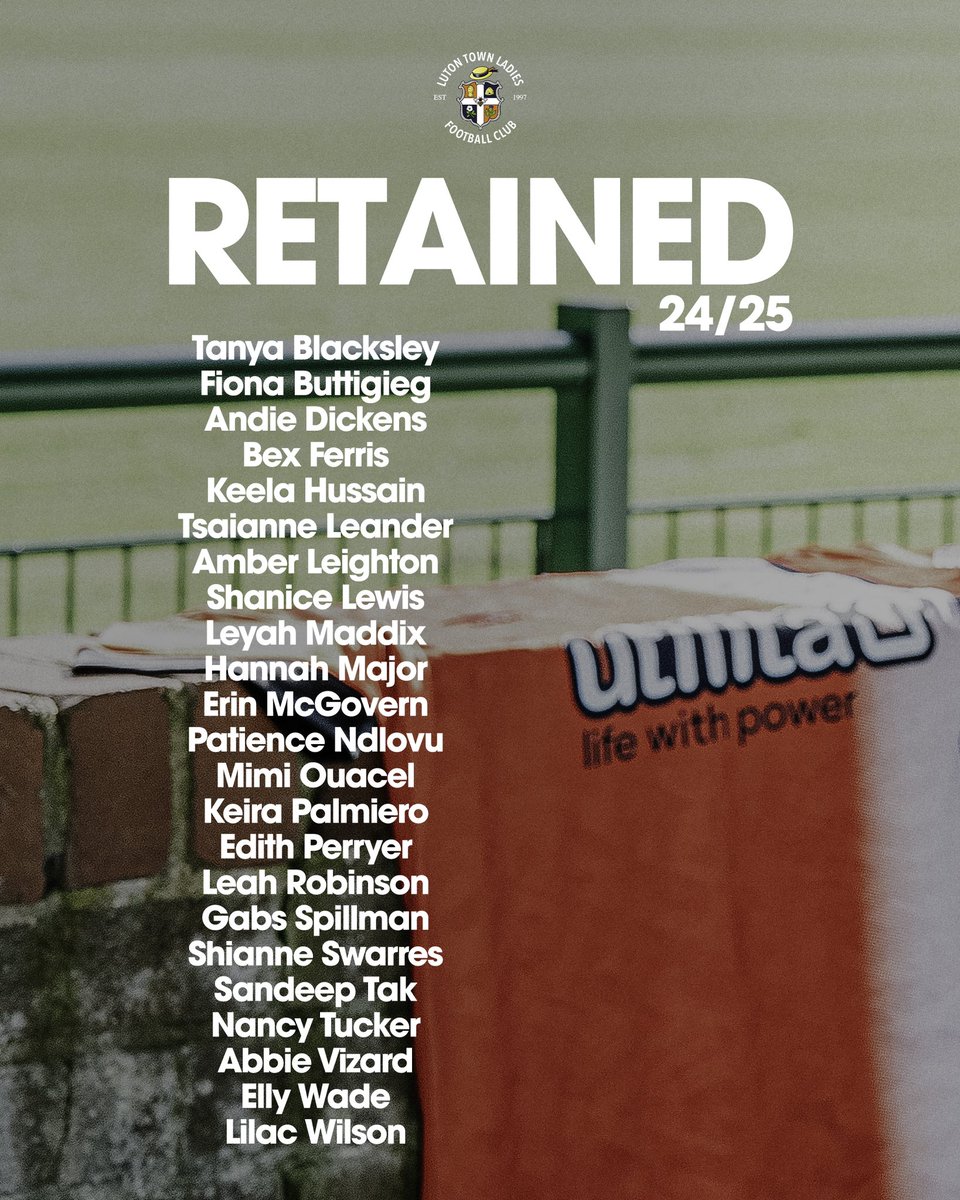 LutonTownLadies's tweet photo. We’re pleased to announce the following retained Luton Town ladies players for the 2024/25 season! 🧡⚽️

More news to follow later today… 👀✍🏼

#LutonTown #COYH #WeAreTheLadies #Hatters #LTLFC https://t.co/2CMVkFPiva