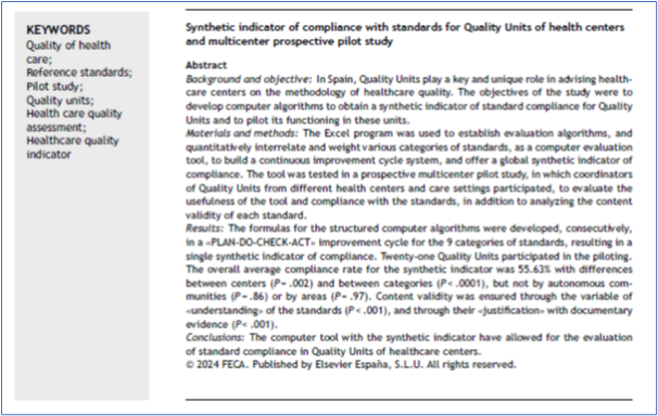 JHealthQualityR's tweet photo. 📰 Synthetic indicator of compliance with standards for Quality Units of health centers and multicenter prospective pilot study
✏️ Original de A Aloy-Duch in the @JHealthQualityR #RevistaSECA #JHQR
👉 https://t.co/LocjERErOY
✅ #QualityHealthcare #referencestandar #qualityunit https://t.co/Mhh7Upqaqd