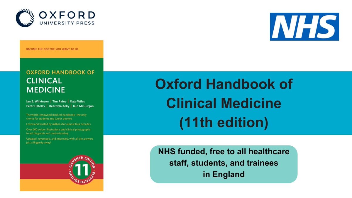 NHS Knowledge for Healthcare (@nhskfh) on Twitter photo NHS staff and students in England have free access to the new edition of the Oxford Handbook of Clinical Medicine - a unique resource for medical students and doctors in training as a definitive guide to medicine. Find out more: pages.oup.com/nhs #OUPNHS <a href="/NHSE_WTE/">NHS England Workforce, Training and Education</a> NHS staff and students in England have free access to the new edition of the Oxford Handbook of Clinical Medicine - a unique resource for medical students and doctors in training as a definitive guide to medicine. Find out more: pages.oup.com/nhs #OUPNHS <a href="/NHSE_WTE/">NHS England Workforce, Training and Education</a>