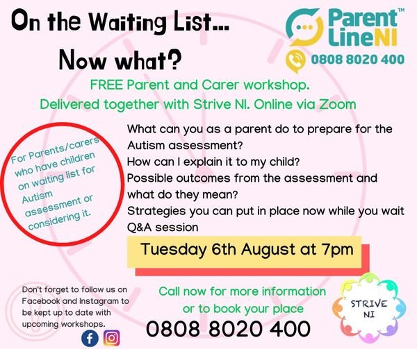 Help for parents and carers of children awaiting an Autism assessment.