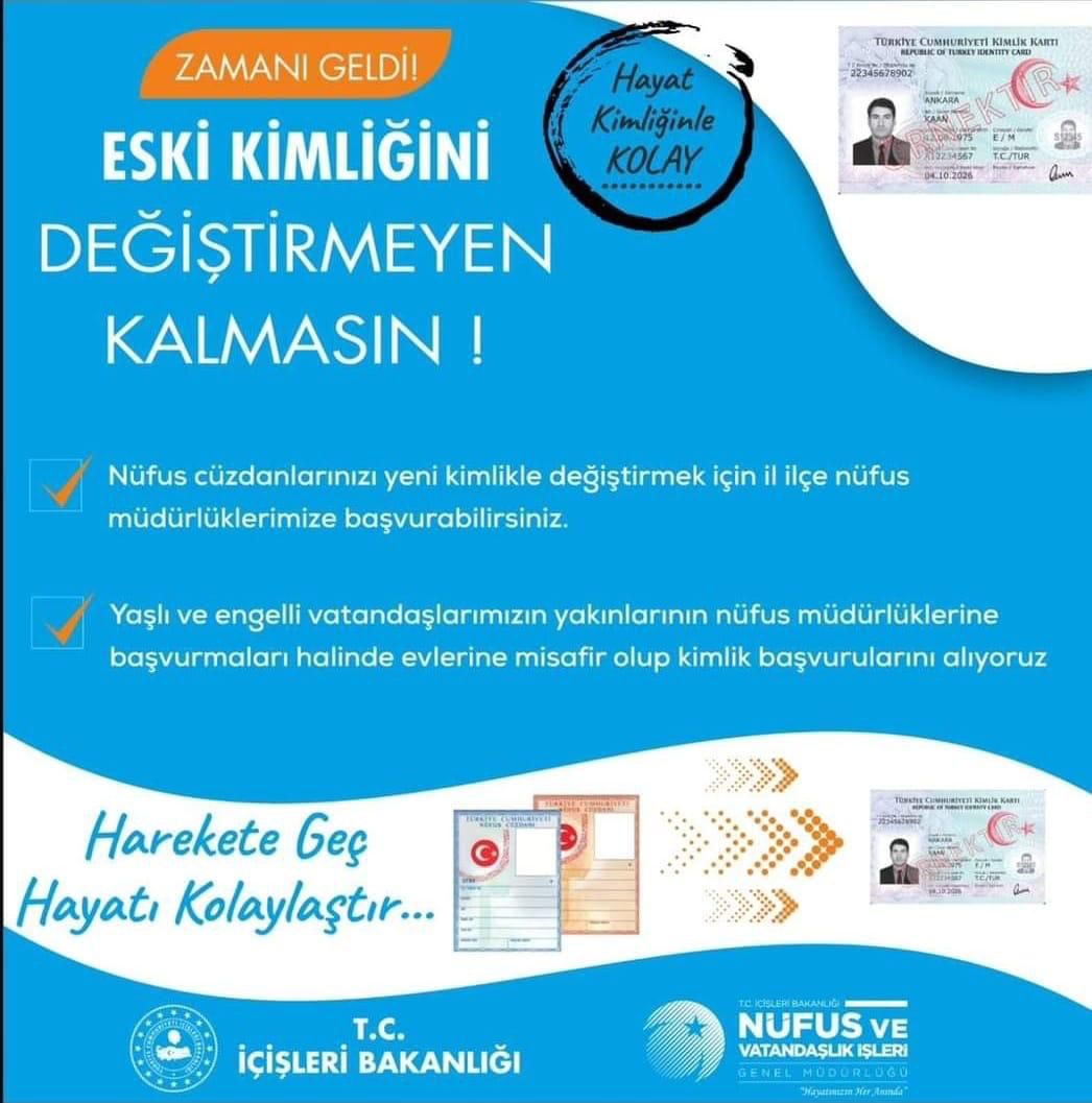 TrabzonNufus's tweet photo. ✅ Hayat Kimliğinle KOLAY ‼️
✅ Eski Nüfus Cüzdanını
         Değiştirmeyen KALMASIN ‼️
👉 https://t.co/NYSNFmU925 https://t.co/wAQm5m1PL8