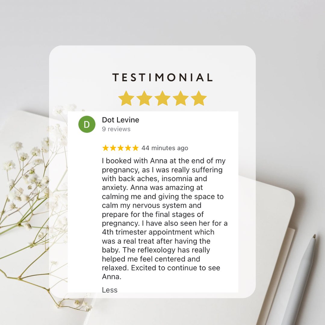 Thank you Dot for your 5- star Google review ♥️- book your pregnancy Reflexology treatment here: annawoodwardreflexology.com