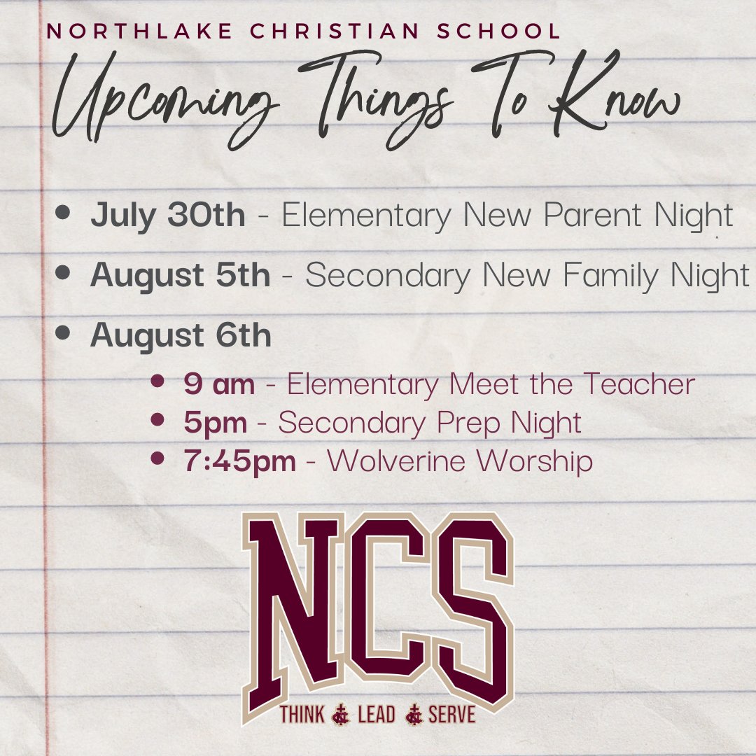 NCSCovington's tweet image. Lots of important dates and times upcoming!!! Make sure to take a look at your principal newsletter for more detailed information! #WeareNORTHLAKE #WeAreONE