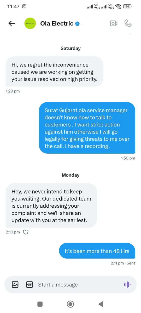 ABHISEK9588's tweet photo. 6 Days passed but no action against @OlaElectric Manager . You guys are supporting him by not taking action against him @bhash He has no right to give threads to any customer #fakepromises @BandBajaateRaho @OlaElectrick @OlaScooter #justice #for #customer #bycottola #noaction https://t.co/P5G3WzII1B