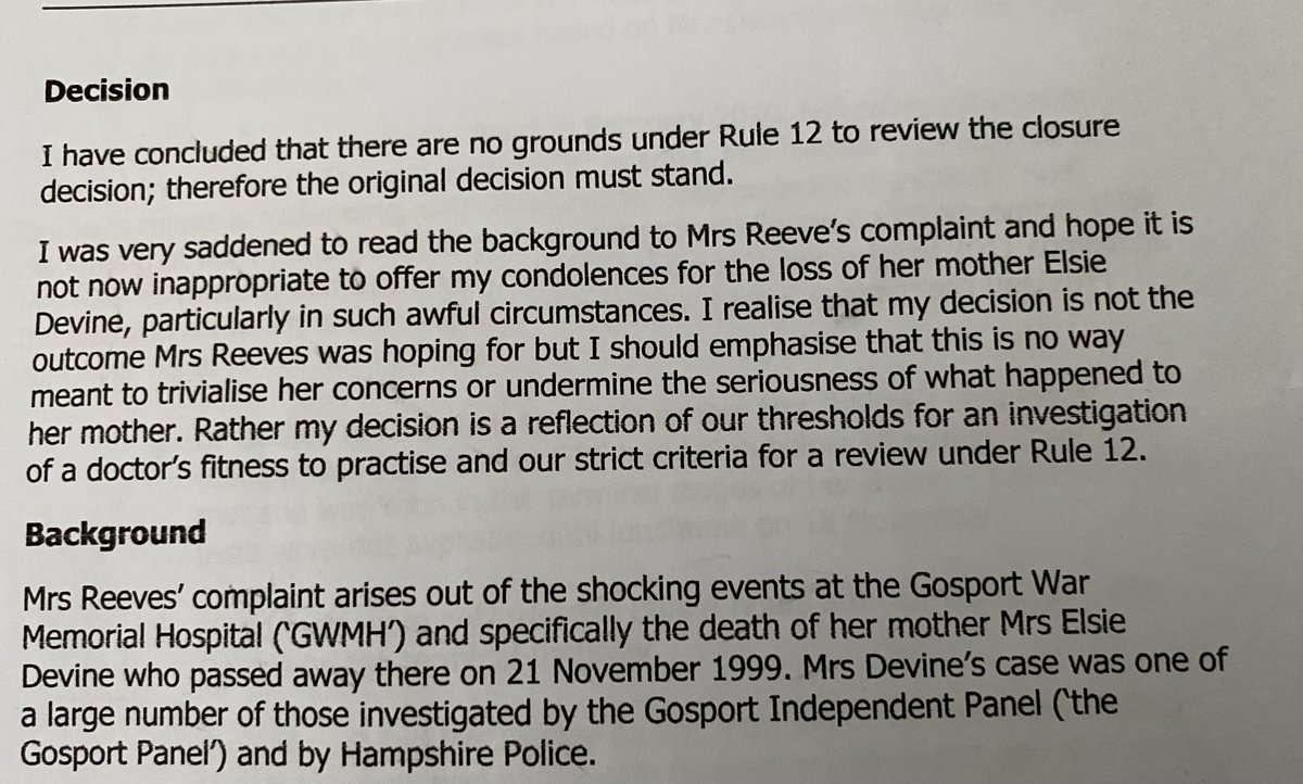 ann_poppy's tweet image. A shameful injustice @gmcuk introducing Rule 12 preventing doctors who write erroneous reports from being brought to justice.

You were aware Dr.Black had no litigation experience &amp;amp; working @GMC &amp;amp; previously PortsmouthTrust?

CPS relied on his lies #MyMum #Gosport