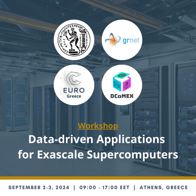 ICS_FORTH's tweet photo. 📢"Data-driven Applications for Exascale Supercomputers" Workshop, by #NTUA & #GRNET in the framework of #EuroCC & #DCoMEX projects.
📆September 2-3, 2024
📍 Athens, Greece
Information & Agenda👉https://t.co/EFZTYu0WNT
Register👉https://t.co/M3fW2h3E9b https://t.co/W7UzjsxUwM