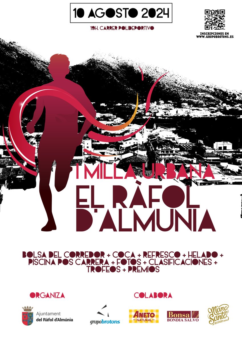 🌟 ¡No te pierdas la oportunidad de formar parte de la I Milla Urbana Popular en El Ràfol d’Almunia el 10 de agosto! 🌟

Corre por las calles de este encantador pueblo y disfruta de un evento único que combina deporte y diversión. 🏃‍♂️🏃‍♀️

grupobrotons.com/event/i-milla-…