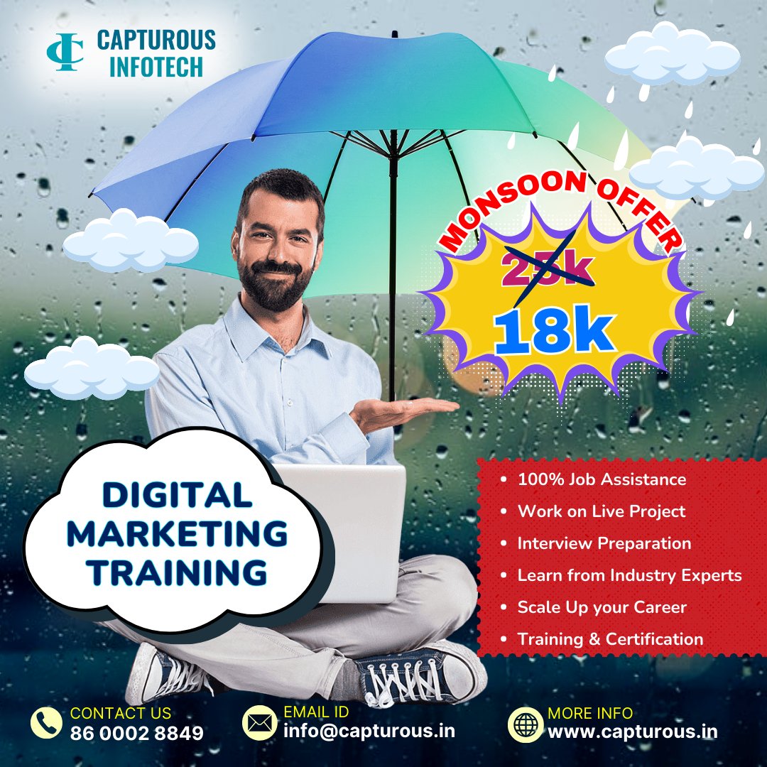 CapturousIn's tweet photo. #Monsoon Offer for Digital Marketing Training
📷86 0002 8849
📷https://t.co/op5dV9JeiB
#digitalpush #digitalmarketing #marketingtips #socialmediamarketing #facebookads #googleads #branding #advertising #digitalmarketingagency #capturousinfotechnagpur #Offers #MonsoonOffer https://t.co/kq8V9XouRn