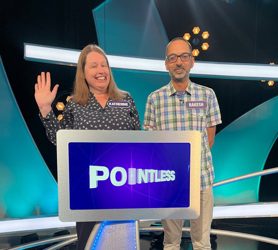 VersusHistory's tweet photo. Versus History Superstars!

Star ‘Pointless’ contestants Katherine &amp; Rakesh sporting VH apparel. 

🌟 ⭐️ 💫 

#VersusHistory https://t.co/DJaF9x1B0n