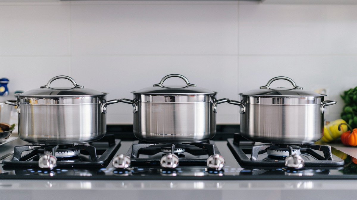 stockcake_com's tweet image. "Kitchen Cooking Pots: Three #stainlesssteel #cookingpots aligned neatly on a modern gas stove in a well-equipped kitchen. #instakitchen #culinaryart #pots #kitchenware #premiumkitchen #aiart #aiphoto #stockcake ⬇️ Download and 📝 Prompt 👉 stockcake.com/i/kitchen-cook…"