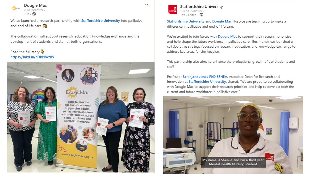 Excited to have lead on "Staffordshire University and Dougie Mac Hospice: Collaborative Strategy (2024 – 2026)" and to start seeing the impact. Thank you so much to everyone who helped celebrate its launch on Tuesday 9th July. #PalliativeCare #ClinicalResearch #Placements