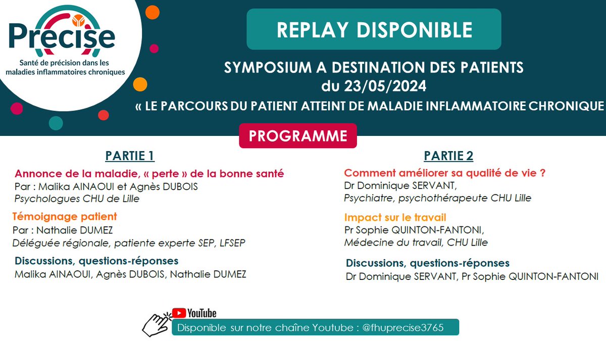 FhuPrecise's tweet image. 👉Retrouvez les replays du symposium à destination des patients du 23/05/2024 : youtube.com/playlist?list=…
@CHU_Lille
@univ_lille
@UFR3S_ULille
