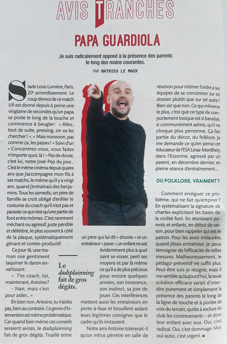 Très bon article dans la revue de ⁦<a href="/AfterRMC/">After Foot RMC</a>⁩ de ⁦<a href="/mathieulemaux/">Mathieu Le Maux</a>⁩ qui explique parfaitement un des pbs du foot amateur : les Papas 👌