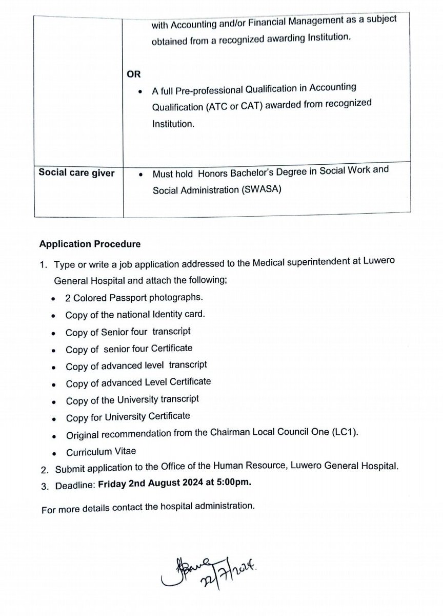 Luwero district Local Government (@luwerodistrict) on Twitter photo JOB OPPORTUNITY:
Luwero General Hospital is advertising interested people should apply.
<a href="/AsabaAwebwaEB/">Beth Asaba Awebwa</a> <a href="/MoLGUganda/">Ministry of Local Government</a> <a href="/MoICT_Ug/">Ministry of ICT&NG</a> JOB OPPORTUNITY:
Luwero General Hospital is advertising interested people should apply.
<a href="/AsabaAwebwaEB/">Beth Asaba Awebwa</a> <a href="/MoLGUganda/">Ministry of Local Government</a> <a href="/MoICT_Ug/">Ministry of ICT&NG</a>