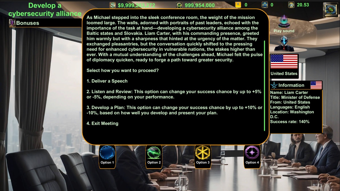 iGindis's tweet image. Top Diplomat Game - Meeting Options

Beta Release Date: 11.8.2024

It&apos;s your time to shape the future, change the world.
Follow us to learn more...
iGindis Team❤️

#igindisgames #simulationgames #TopDiplomat #DiplomaticSimulation #AI #GlobalDiplomacy #newgames #newgamealert