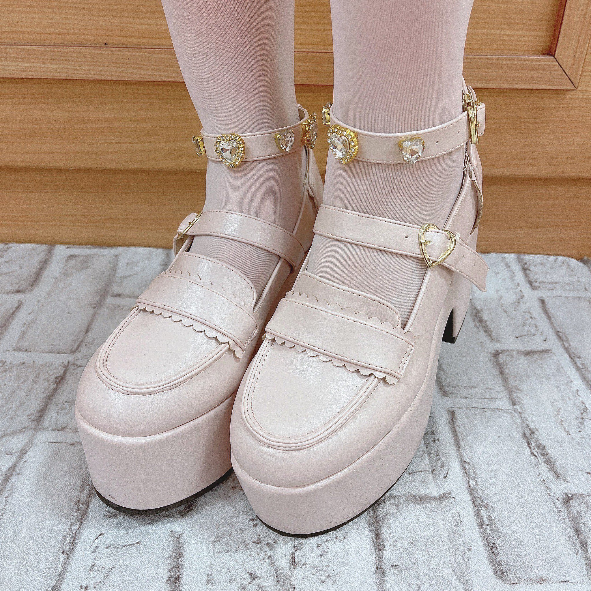 LIZLISA ハートビジュープラットフォームローファー ピンク M LIZLISA