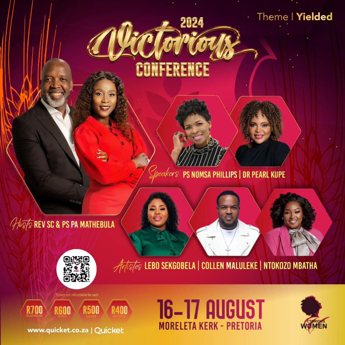 _GCWN's tweet image. Ladies, please join @hoperestorationsa at Moreleta Kerk for their 2024 Victorious conference taking place at 📍Moreleta Kerk on the 16th-17th of August 2024. The theme this year is "Yielded"..... It's one not to be missed. See poster for more details.