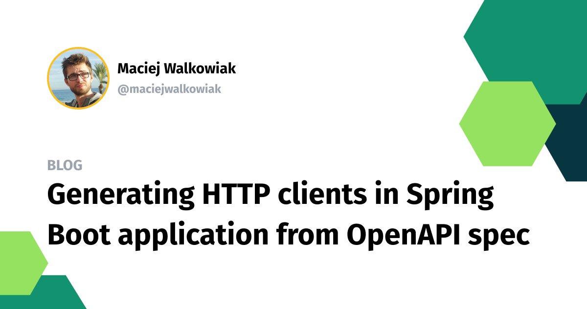 maciejwalkowiak's tweet image. 📢 New blog post: Generating HTTP clients from OpenAPI spec in Spring Boot application

👉 maciejwalkowiak.com/blog/spring-bo…

A practical tutorial on how to use OpenAPI Generator for Spring Boot application and with almost no effort get ready to use HTTP clients