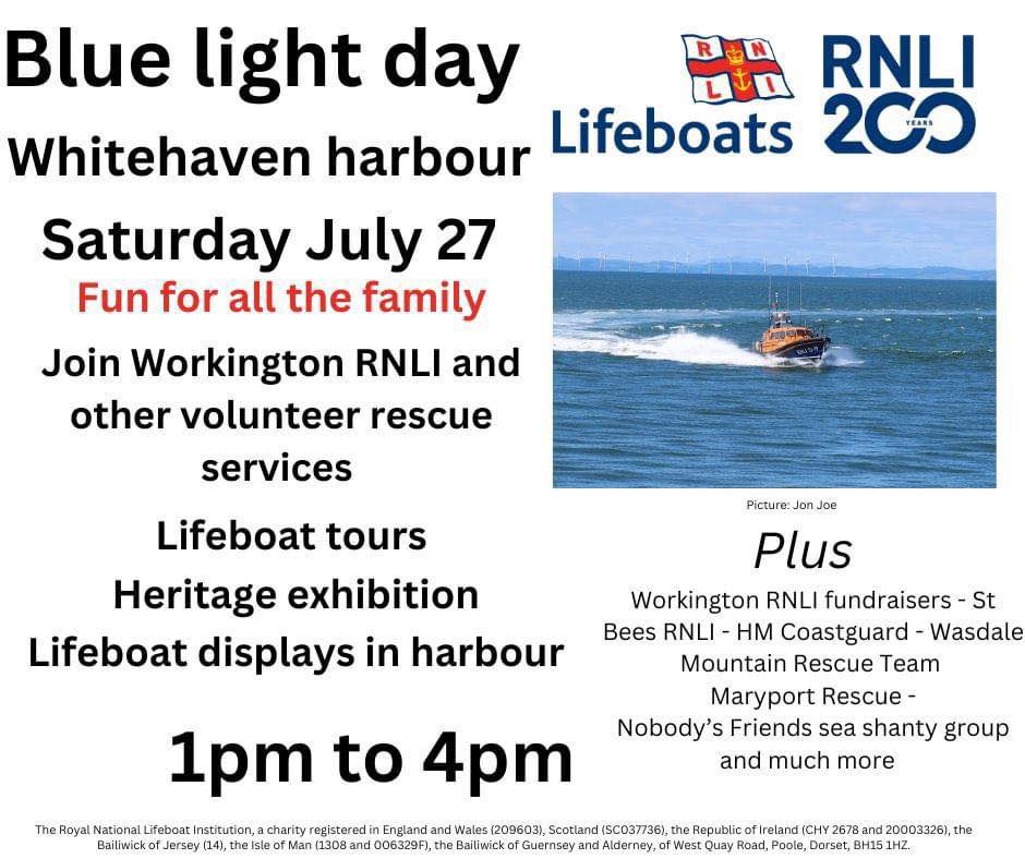 Join us and <a href="/WorkingtonRNLI/">Workington RNLI</a> <a href="/maryportrescue/">maryport rescue</a> <a href="/wasdalemrt/">Wasdale Mountain Rescue Team</a> and other volunteer rescue services this Saturday at #WhitehavenHabour 1-4pm 
#CPRawareness #LifeSavers 🛟🚑 #RNLI200