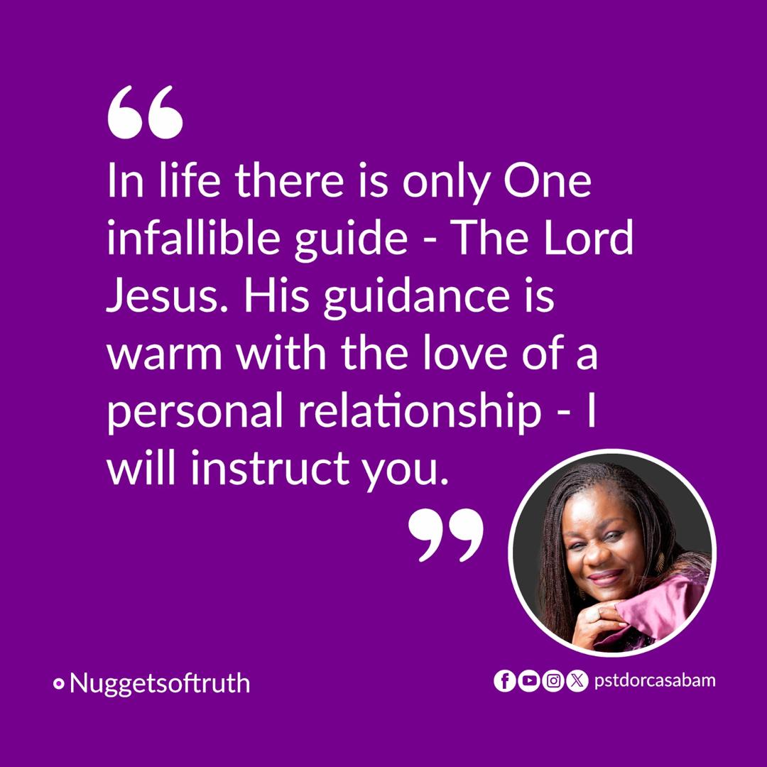 pstdorcasabam's tweet photo. In life there is only One infallible guide - The Lord Jesus. His guidance is warm with the love of a personal relationship- I will instruct you.

#NuggetsOfTruth #life #Lord #guidance #guide #relationship #instruct https://t.co/jRML384C5A
