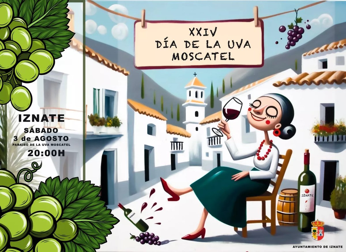 laprovinciamlg's tweet photo. 🍇 Día de la uva moscatel de Iznate (Fiesta de Singularidad Turística Provincial). Iznate es conocido por la producción de su uva moscatel, con la que se elaboran excelentes vinos 🍷 y las famosas pasas que representan todo un símbolo para sus habitantes. #axarquia https://t.co/jseSP5GIEy