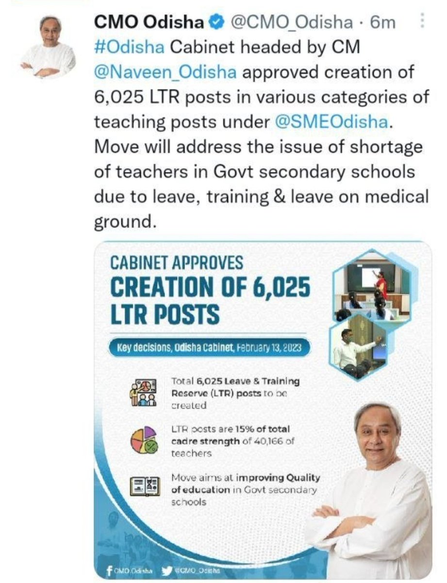 HAPPYLetscrack1's tweet photo. ସାର୍, 
ପ୍ରାୟ ୧.୫ ବର୍ଷ ହେବ ହାଇସ୍କୁଲ ପାଇଁ LTR ପୋଷ୍ଟ @CMO_Odisha ଙ୍କ ଦ୍ଵାରା ମଞ୍ଜୁର ହୋଇଥିଲା ।
କିନ୍ତୁ ଆଜି ପର୍ଯ୍ୟନ୍ତ ବିଜ୍ଞପ୍ତି ପ୍ରକାଶ ହୋଇନାହିଁ ।ଦୟାକରି LTR ବିଜ୍ଞପ୍ତି ପ୍ରକାଶ କରିବାକୁ ଅନୁରୋଧ। 
@MohanMOdisha @NityanandaBJP 
@SMEOdisha 
@suryabanshibjp 
@otvnews 
@dpradhanbjp https://t.co/gDAGTuMx7d