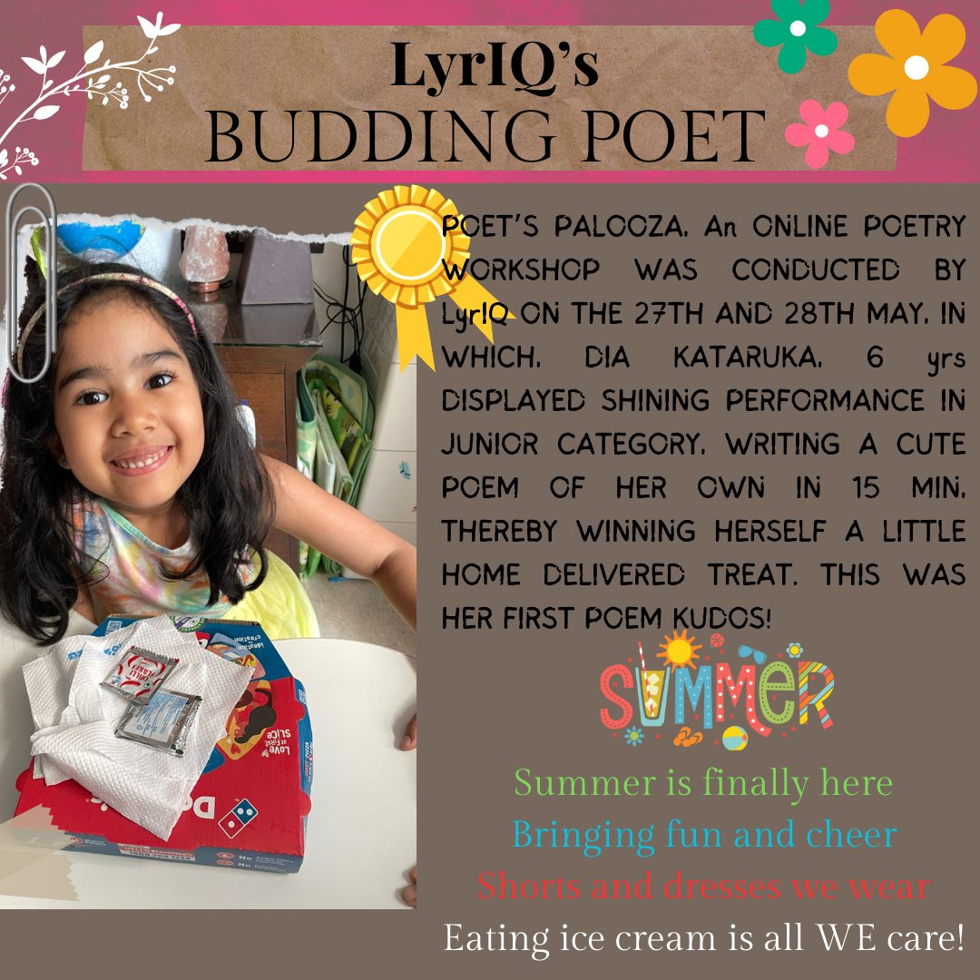 devtogup's tweet photo. Celebrating young talents! Junior category Summer 2024 workshop. These budding poets from grades 3-5 have captured hearts with their creativity and passion for poetry. Get inspired by their journey and poetic brilliance with #LyrIQ #JuniorPoets #YoungTalent #PoetryCommunity https://t.co/Gh2V8SBhXz